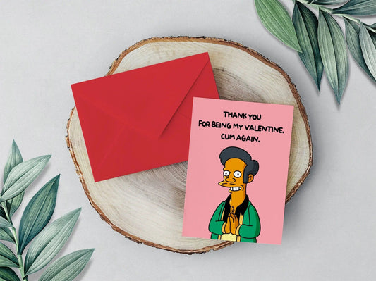 Apu Come Again Simpsons Funny Valentines Day Card | Kwik E Mart Thank You Cum Again Rude Valentines Card | P D Customs