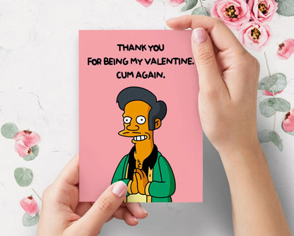 Apu Come Again Simpsons Funny Valentines Day Card | Kwik E Mart Thank You Cum Again Rude Valentines Card
