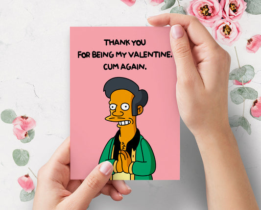 Apu Come Again Simpsons Funny Valentines Day Card | Kwik E Mart Thank You Cum Again Rude Valentines Card