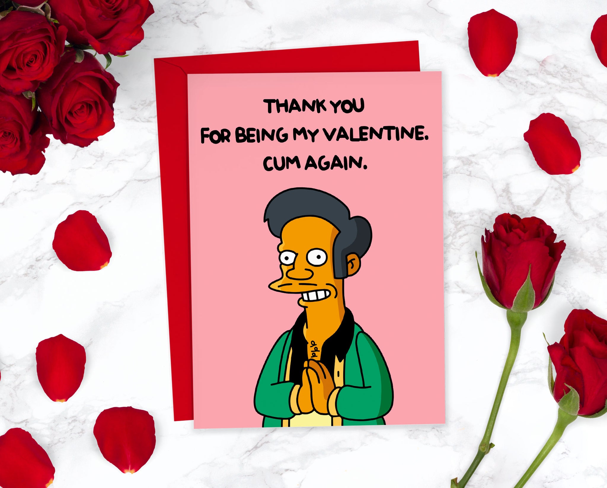 Apu Come Again Simpsons Funny Valentines Day Card | Kwik E Mart Thank You Cum Again Rude Valentines Card