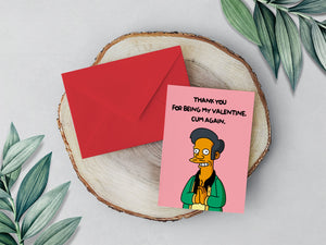 Apu Come Again Simpsons Funny Valentines Day Card | Kwik E Mart Thank You Cum Again Rude Valentines Card