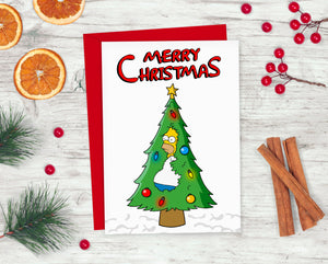 Homer Simpson Christmas Tree Card | Homer Backing Into Bush | The Simpsons Funny Xmas Card