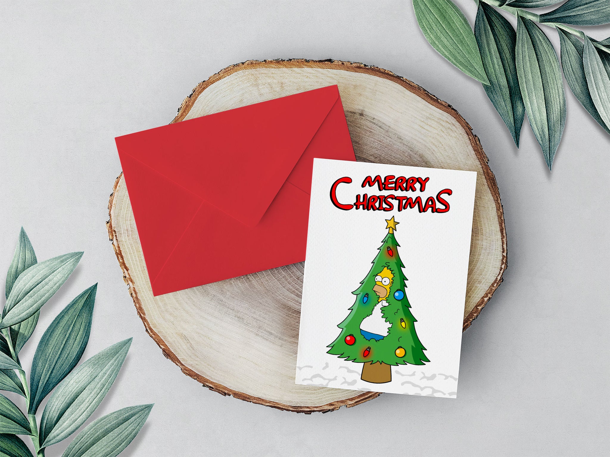 Homer Simpson Christmas Tree Card | Homer Backing Into Bush | The Simpsons Funny Xmas Card