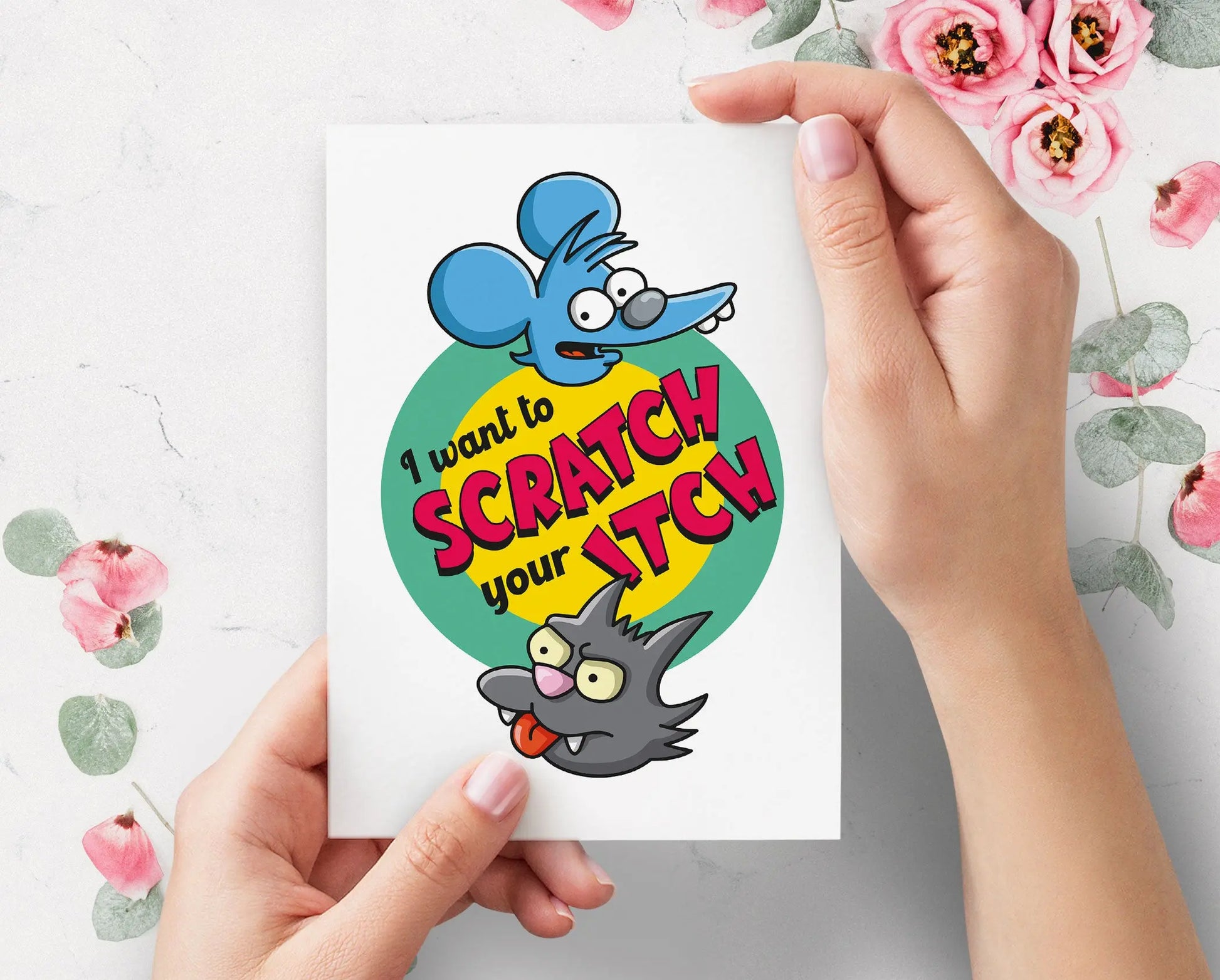 Itchy and Scratchy Scratch Your Itch Funny Simpsons Valentines Day Card | Rude Valentines Card | P D Customs